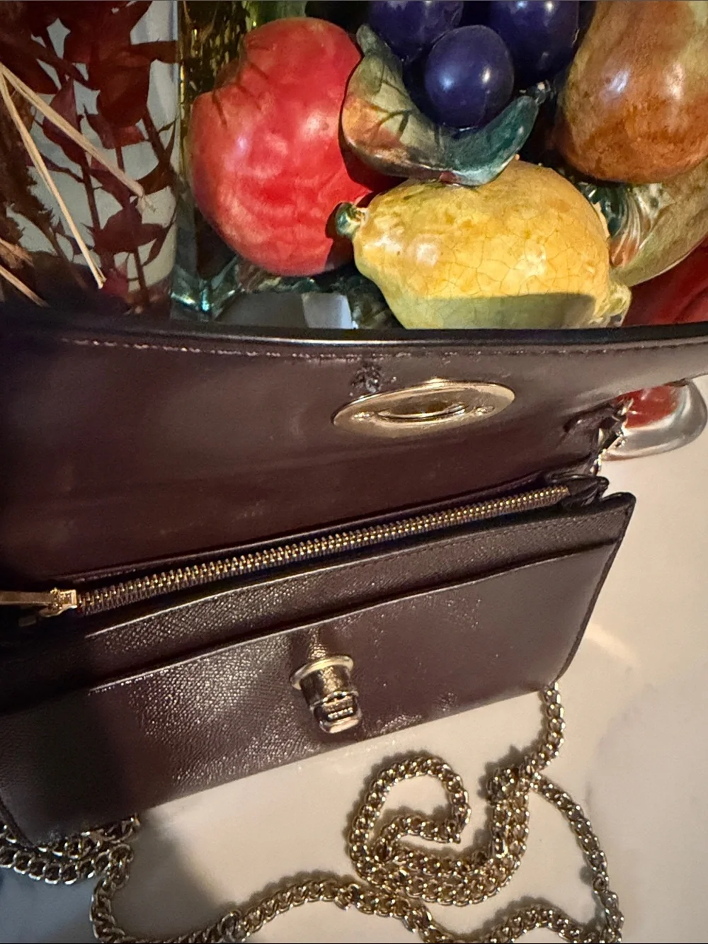 Coach Dark Brown Crossbody Wallet with Gold Chain Open to Offers!
